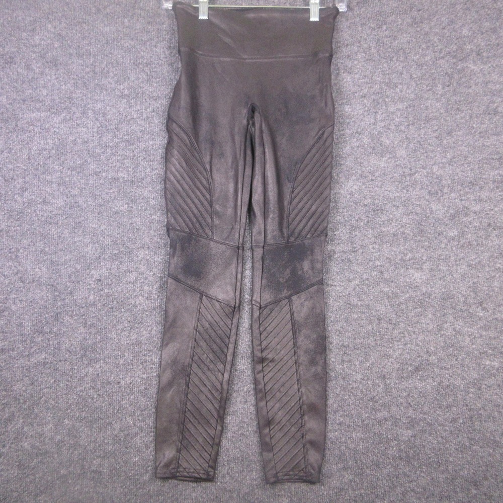 Spanx Leggings Womens Small Petite Brown High Rise Faux Leather Moto Ankle Pants
